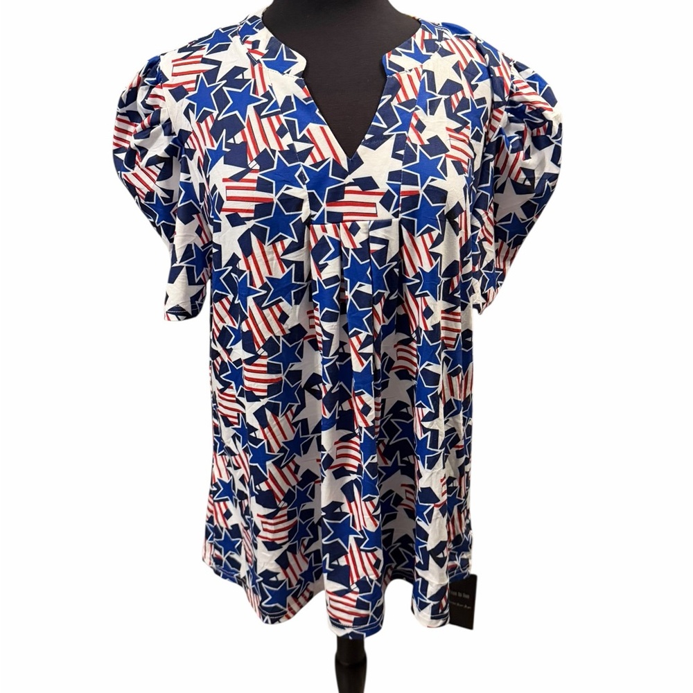 OP Women’s Red, White & Blue Star-Print Peasant Tunic